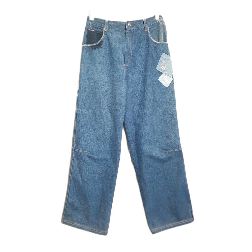 Vtg ROCAWEAR Y2K Baggy Patchwork Jeans 90s Hip Hop Skater Wide Leg Junior Sz 16